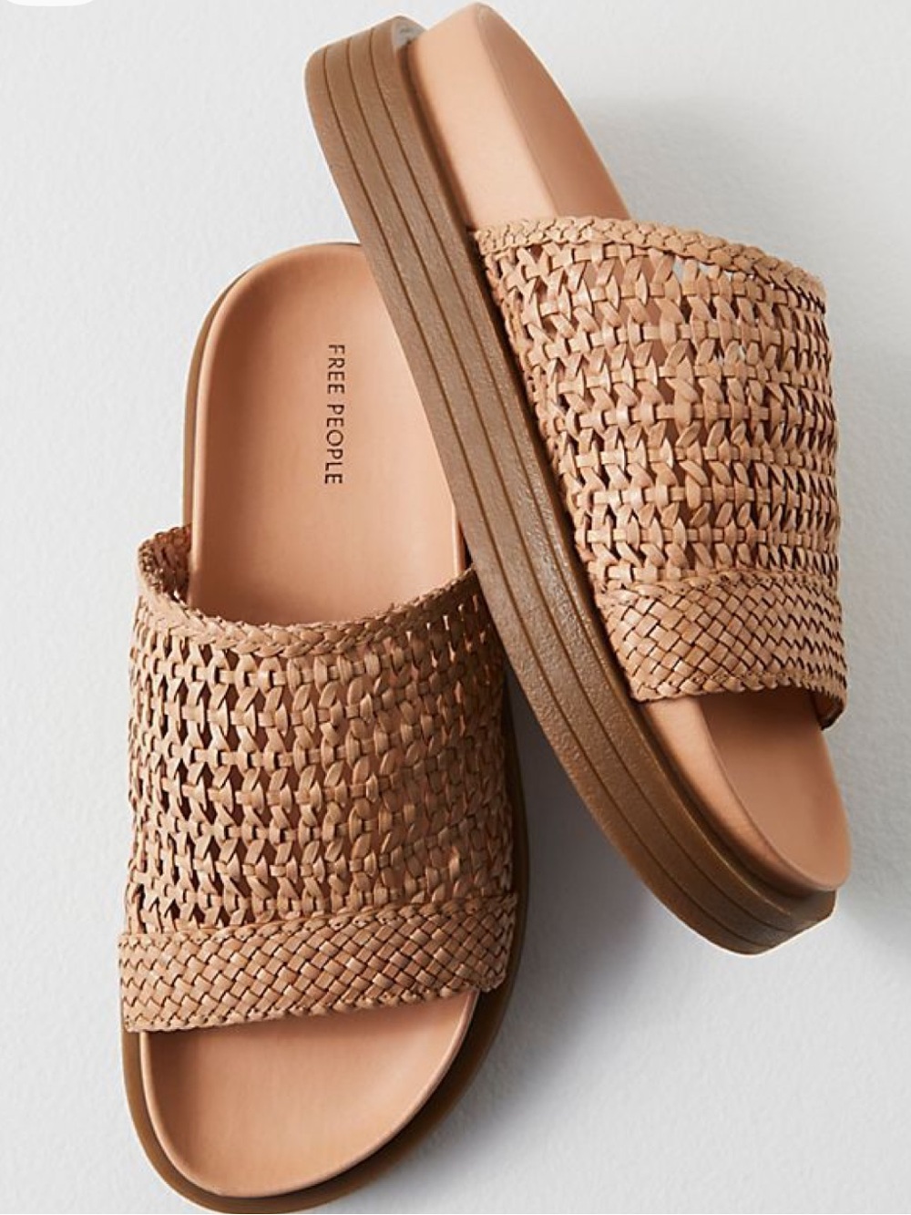 Free People Bondi Woven Leather Platform Slide Sandals Tan Nude Boho Resort 7.5